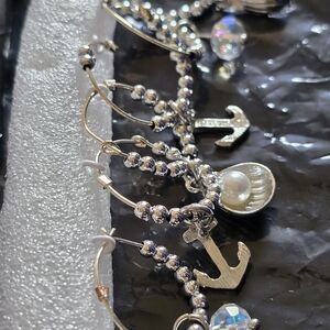 Silver Anchor Charms For Glasses with Pearl Accent New 6 Piece Silver